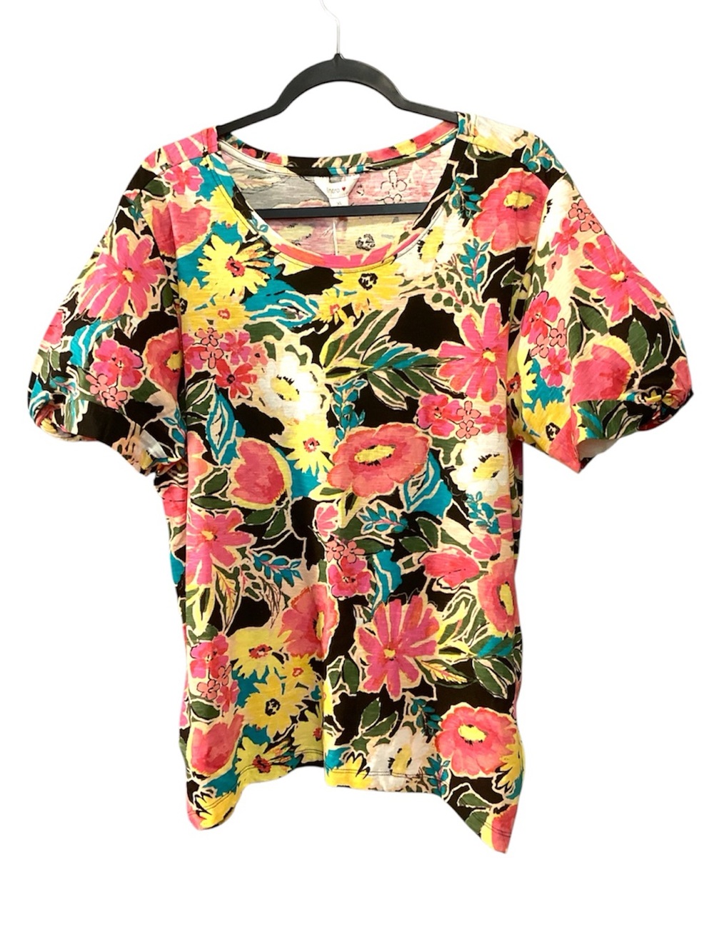 NWT Intro Love The Fit Floral Print Puff- Sleeve Top